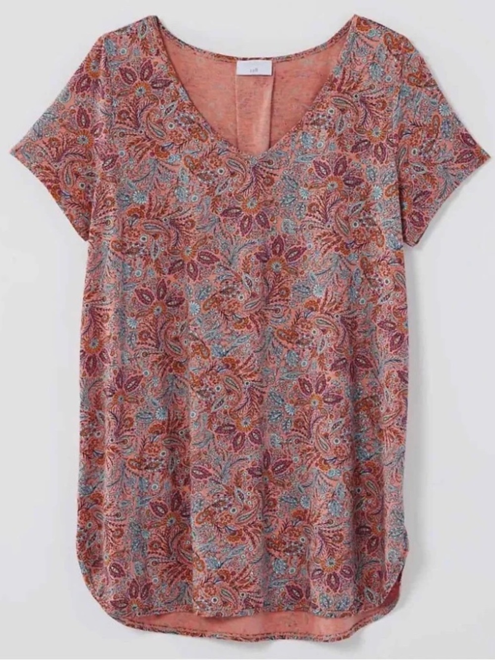 J. Jill Coral Multi Paisley V-Neck Tunic